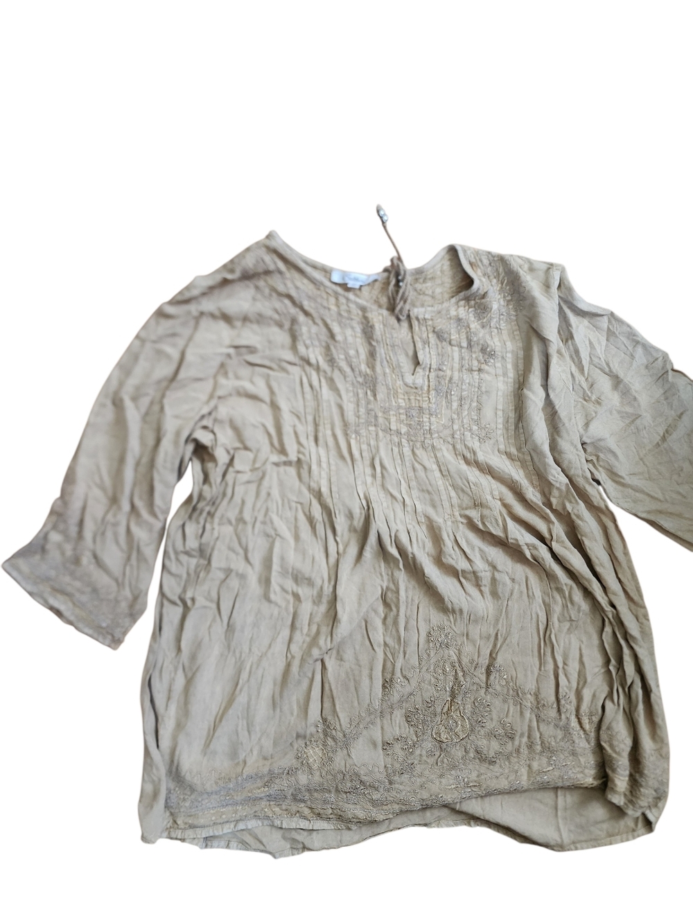 Solitaire Beige Embroidered Boho Hippie Summer Top - 2x